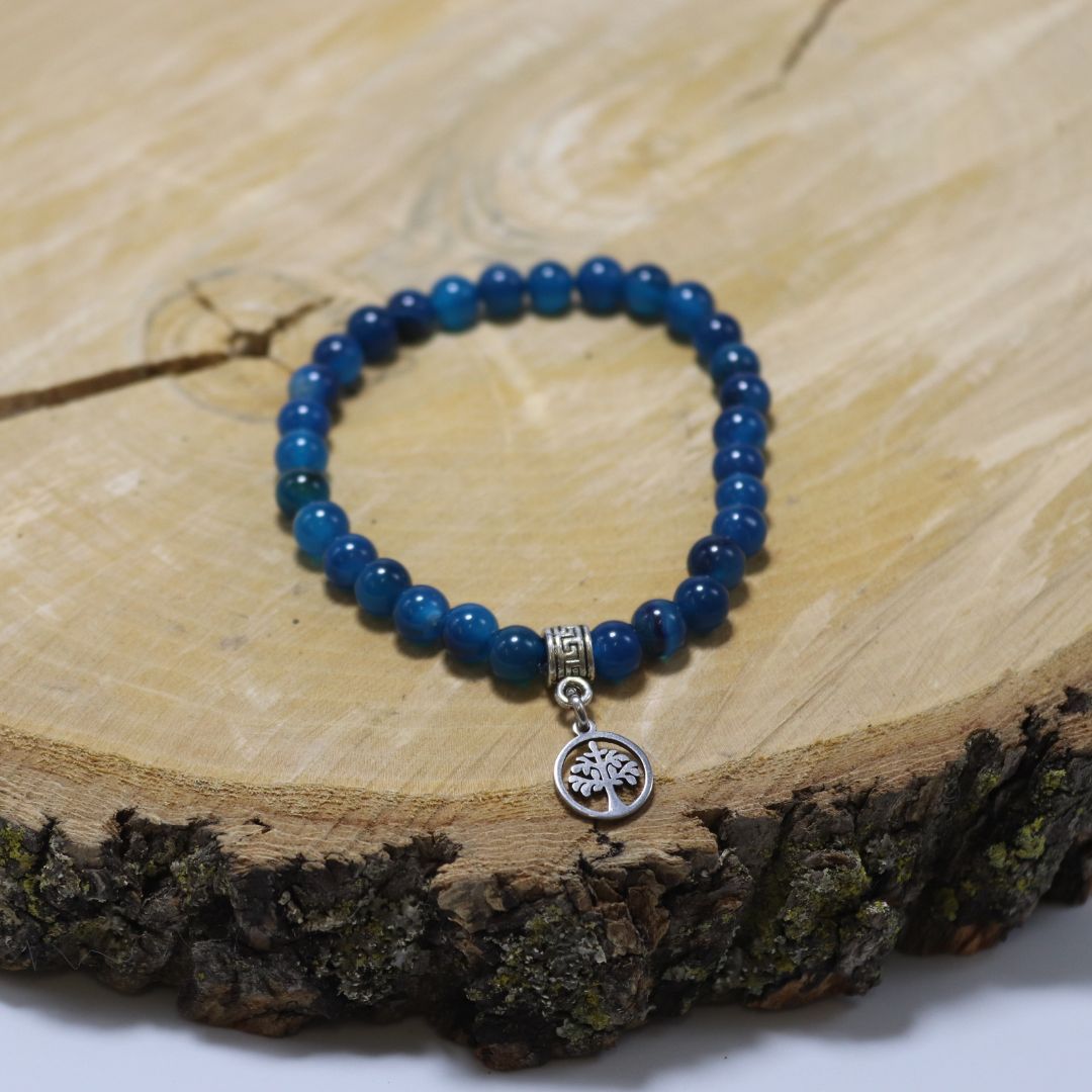 Bracelet en pierres semi-précieuses, Agate bleue